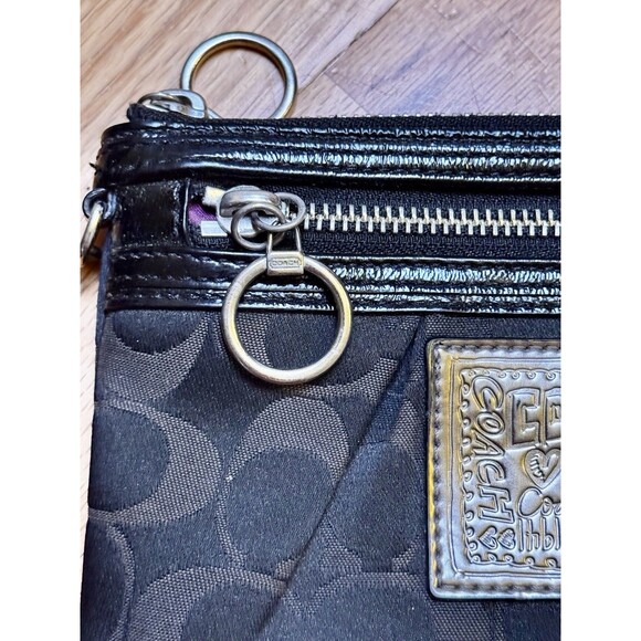 Coach Poppy Signature Monogram Wristlet Clutch Purse Wallet Silver Black Brown - Picture 5 of 16